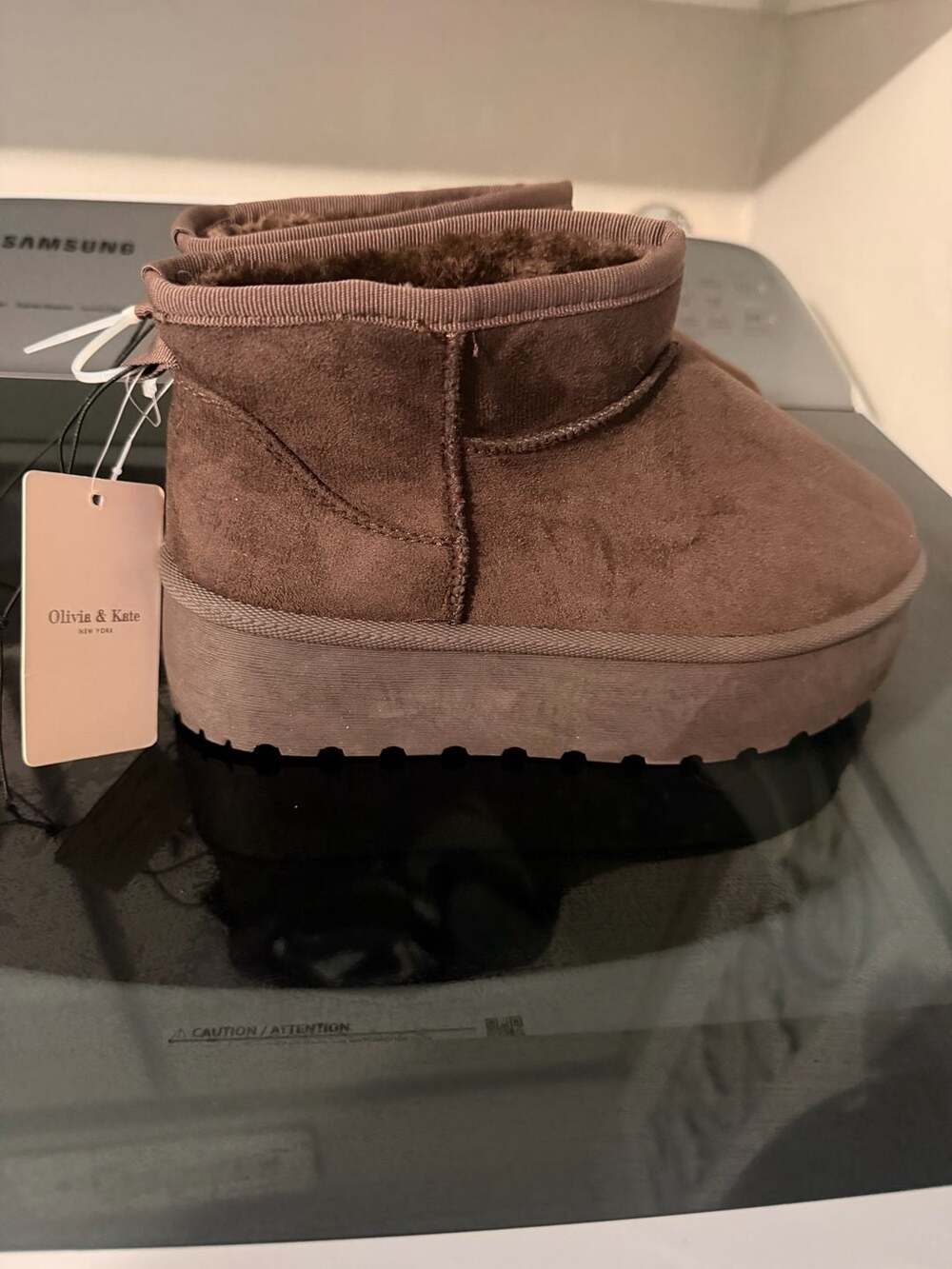 Olivia & Kate New York Brown Suede Platform Mini Ankle Boots Size 5.5